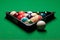 Billiard ball in the triangle on the billiard table, American billiards. Sports games, outdoor activities