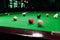 Billiard balls on the billiard table, American billiards. Sports games, outdoor activities