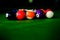 Billiard balls. Colorful snooker balls on green frieze