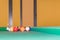 Billiard balls in the corner of the pool table