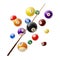 Billiard balls and cue 3d realistic vector