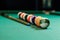 Billiard balls are lined up on a billiard table, American billiards. Sports games, outdoor activities