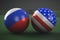 Billiard balls with state symbols of Russia and the USA. Geopolitical games