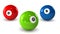 Billiard balls on a white background with letters RGB.