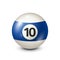 Billiard,blue pool ball with number 10.Snooker. Transparent background.Vector illustration.
