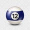 Billiard,blue pool ball with number 12.Snooker. Transparent background.Vector illustration.