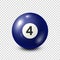 Billiard,blue pool ball with number 4.Snooker. Transparent background.Vector illustration.