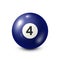 Billiard,blue pool ball with number 4.Snooker. White background.Vector illustration.