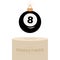 Billiard Christmas bauble pedestal. Merry Christmas sport greeting card. Hang on a thread billiard ball as a xmas ball on golden