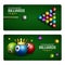 Billiard club game banner template. Billiard pool green table design. Sport flyer ball tournament poolroom