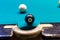 Billiard game, ball eight near corner pocket