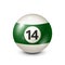 Billiard,green pool ball with number 14.Snooker. Transparent background.Vector illustration.