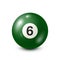 Billiard,green pool ball with number 6.Snooker. White background.Vector illustration.