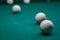 Billiard green table in hall with white balls