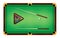 Billiard green table top view with balls and cue sticks. Realistic american pool game felt field for gamble sport