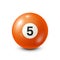 Billiard,orange pool ball with number 5.Snooker. White background.Vector illustration.