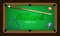 Billiard poster. Pool table background illustration with billiard balls and billiard chalk and cue