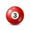 Billiard,red pool ball with number 3.Snooker. White background.Vector illustration.