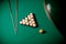 Billiard Russian green wood table and cue with white balls