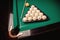 Billiard Russian green wood table and cue with white balls