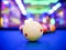 Billiard snooker white ball number close up on pool blue table