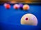 Billiard snooker white ball number close up on pool blue table