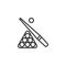 Billiard stick and balls line icon