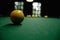 Billiard table with billiard balls close up.Billiard balls in a pool table