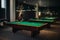 Billiard table with green surface and balls in the billiard club.Pool Game