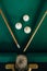 billiard table green velvet two cue balls