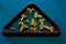 Billiard triangle with yellow chanterelles on a dark green pool table background