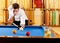 Billiard winner handsome man playing