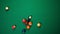 Billiards club. Colored balls. Breaking down the triangle form of the balls with a hit