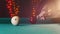 Billiards club. A person playing billiards. A cue hitting the ball with number eight
