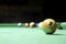 Billiards. Green billiards table with balls.