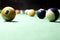 Billiards. Green billiards table with balls.