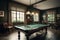 Billiards Room: Capture a set of images that showcase a sophisticated, entertaining billiards room. Generative AI
