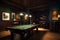 Billiards Room: Capture a set of images that showcase a sophisticated, upscale billiards room. Generative AI