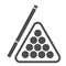 Billiards solid icon. Pool cue and balls vector illustration isolated on white. Play glyph style design, designed for