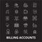 Billing accounts editable line icons vector set on black background. Billing accounts white outline illustrations, signs