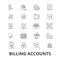 Billing accounts, paying bill, money, receipt, utility, debt, check, payment line icons. Editable strokes. Flat design
