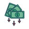 Bills money dollars with arrows down fill style icon