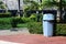 Bin, plastic waste bin clear trash sideways walk at garden public, waste plastic garbage bin on floor garden