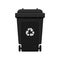 Bin, Recycle plastic black wheelie bin for waste isolated on white background, Black bin with recycle waste symbol, Front view