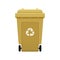 Bin, Recycle plastic gold wheelie bin for waste isolated on white background, Golden bin with recycle waste symbol, Front view