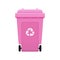 Bin, Recycle plastic pink wheelie bin for waste isolated on white background, Pink bin with recycle waste symbol, Front view