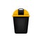 Bin, Recycle plastic yellow small bin for waste isolated on white background, Yellow bin with recycle waste symbol, Front view