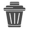 Bin solid icon. Trash container, rubbish basket symbol, glyph style pictogram on white background. Business or household