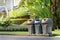 Bin, Trashcan, Plastic waste bin clear trash sideways walk at garden public