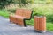 Bin for waste collection wooden bench